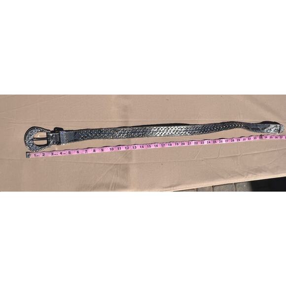 Chico's Belt Statement Studded Plastic Rhinestone Faux Snakeskin Silver 37.5 In. - Picture 11 of 16